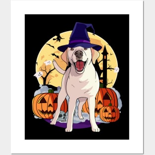 Yellow Labrador Witch Halloween Pumpkin Posters and Art